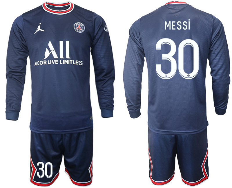 Men 2021-2022 Club Paris St German home blue Long Sleeve #30 Soccer Jersey